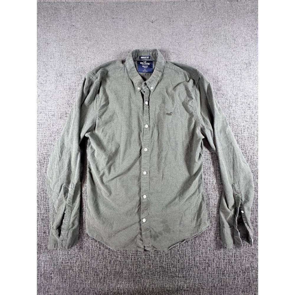 Hollister Slim Fit Stretch Mens Green‎ Long Sleeve Short Size Medium